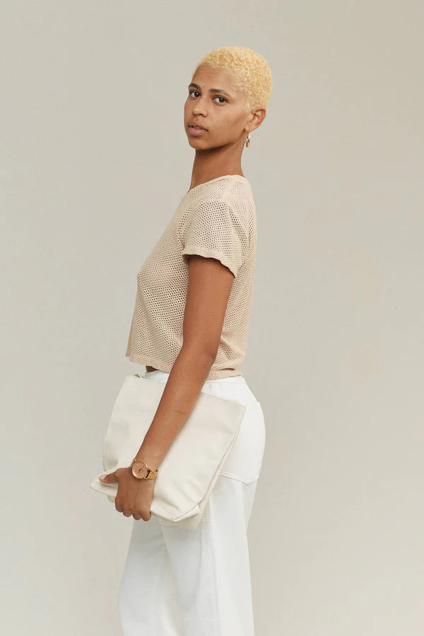 Carmen Mesh Cropped Tee in Desert Khaki