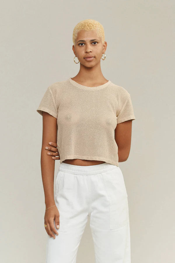 Carmen Mesh Cropped Tee in Desert Khaki
