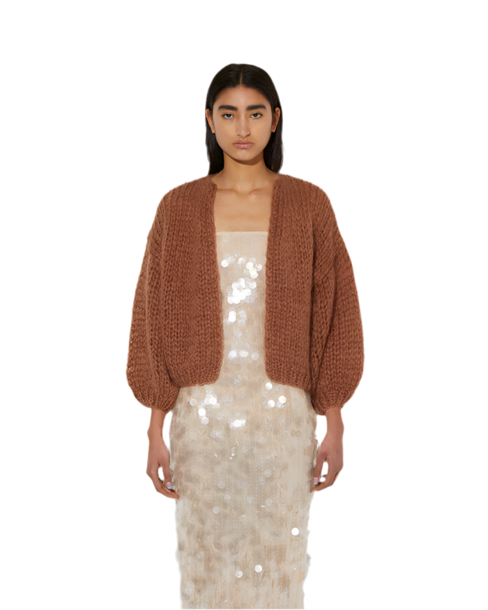 Brown mohair big cardigan in light weave