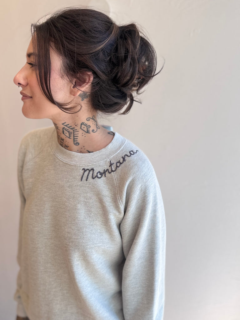 Heather grey embroidered Montana Sweatshirt - dark grey thread