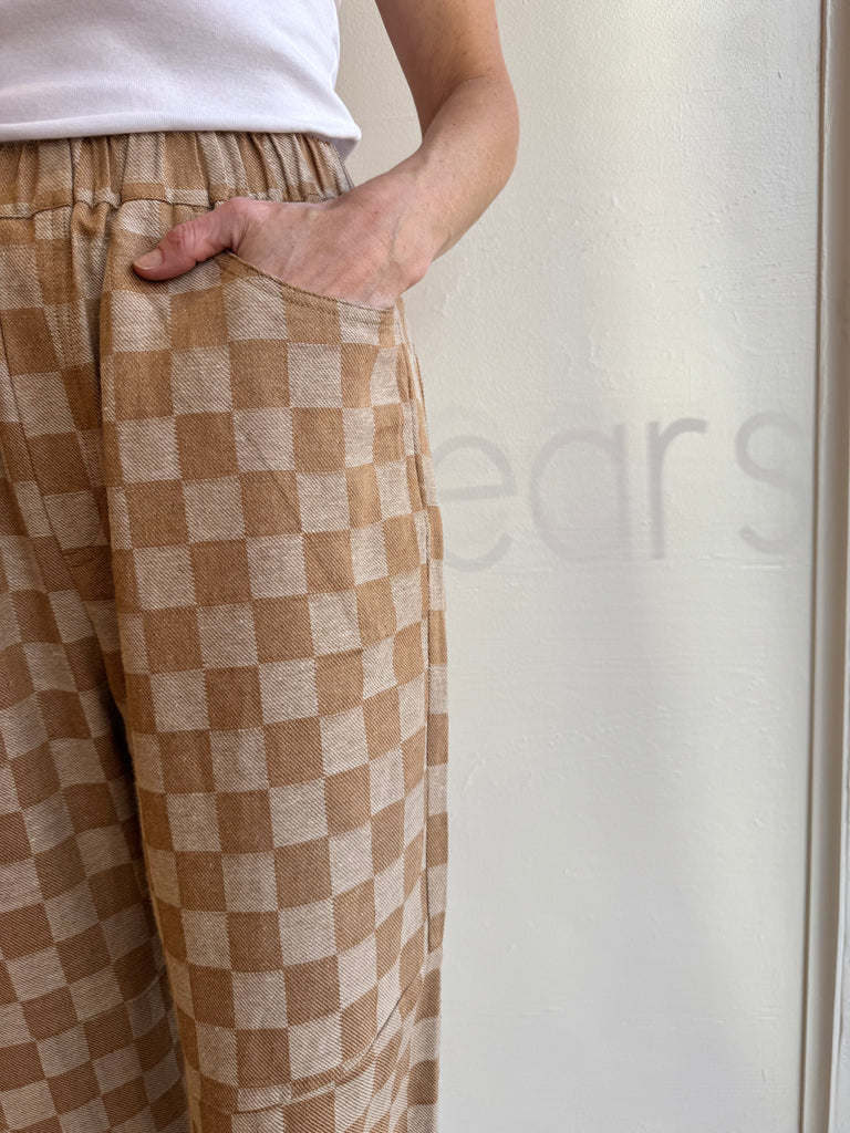 Gingham easy barrel pants