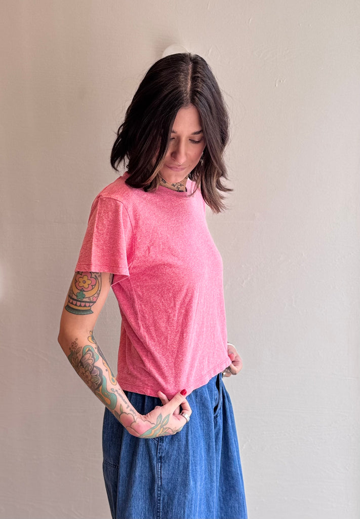 Heathered Cropped Lorel Tee in Sunset Coral