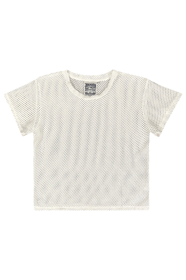 Carmen Mesh Cropped Tee in Washed White