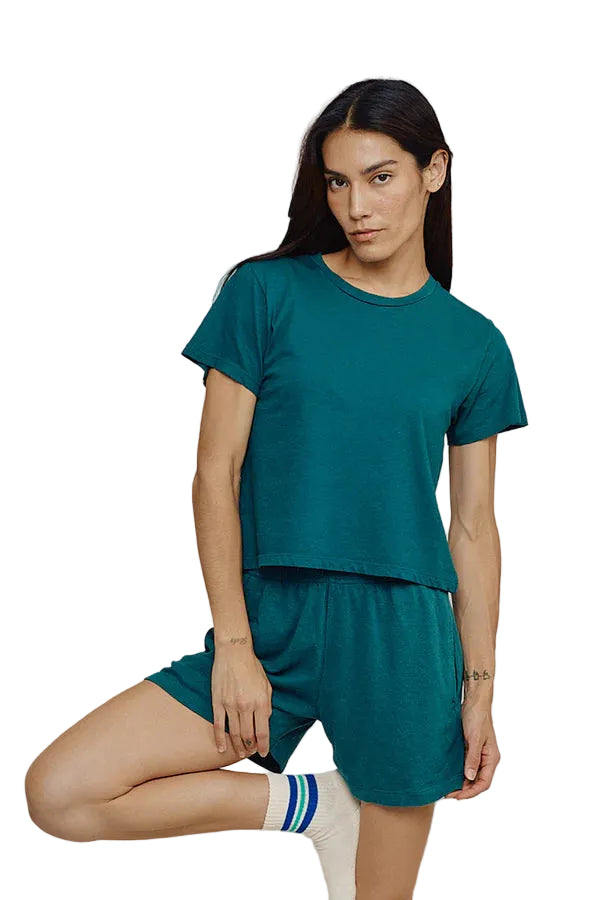 Ojai Cropped Tee in deep teal