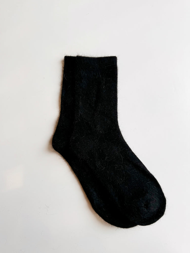 Angora fluffy socks in black