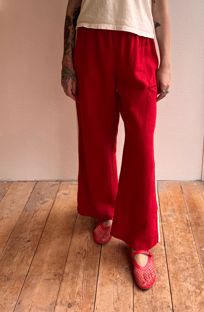 Linen Crop Stripe Pant in Bell Pepper