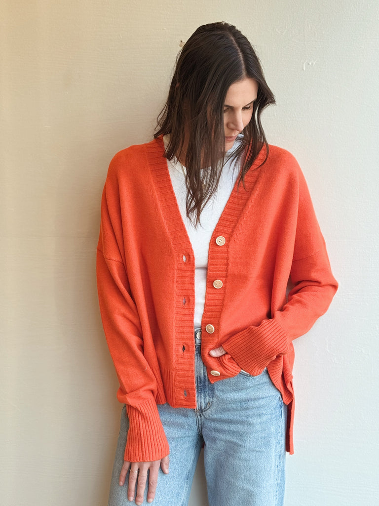 Orange-red wool button-up NOVA cardi