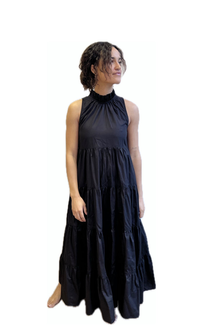 Black poplin SARA maxi dress