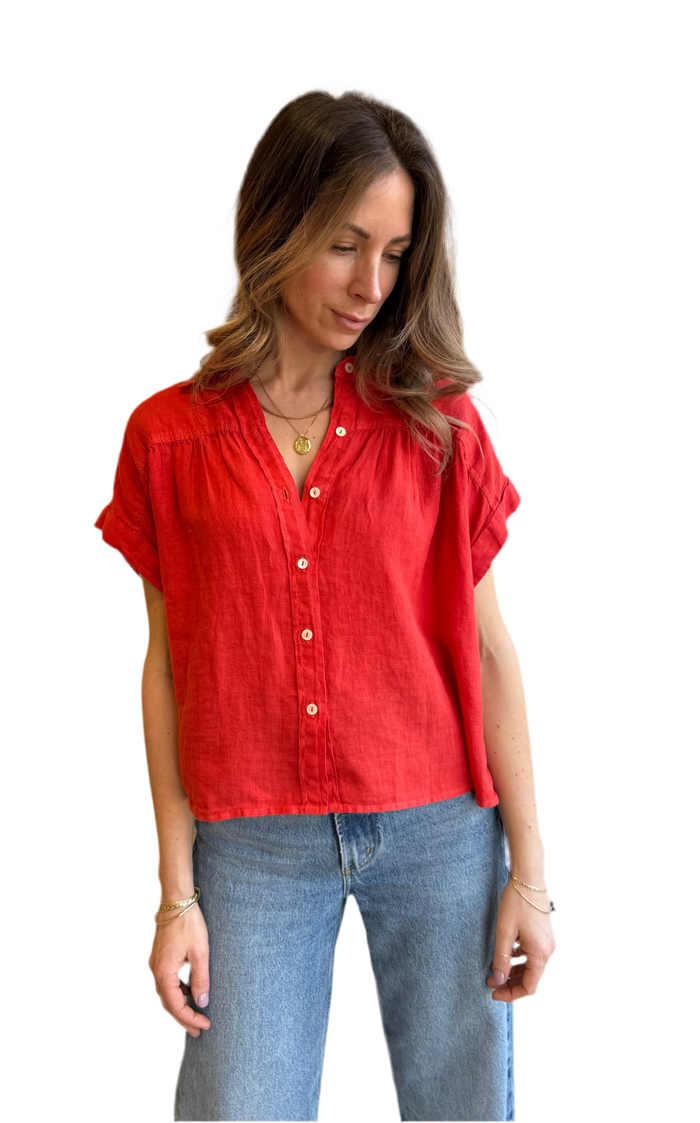 Linen ARIA top in chili red