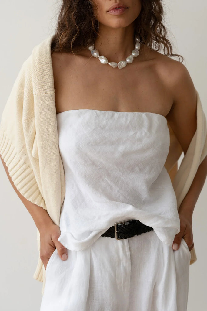 The linen tube top in white