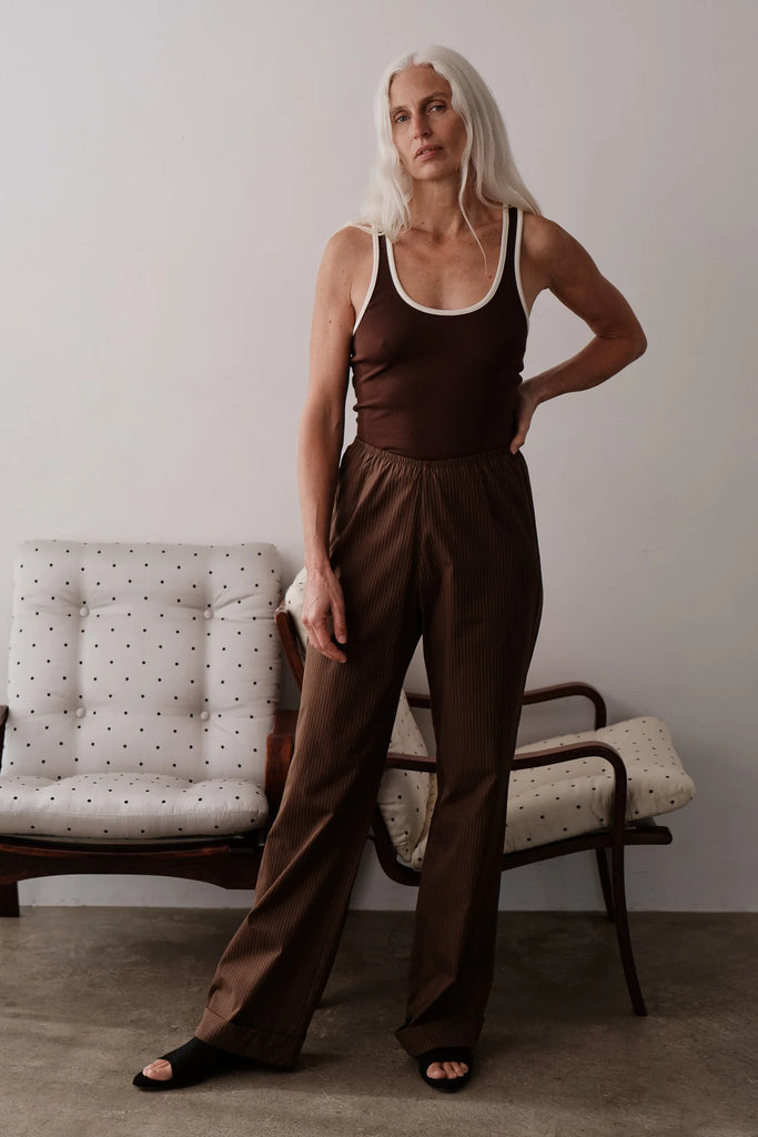 Pop Pinstripe Simple Pant in Walnut