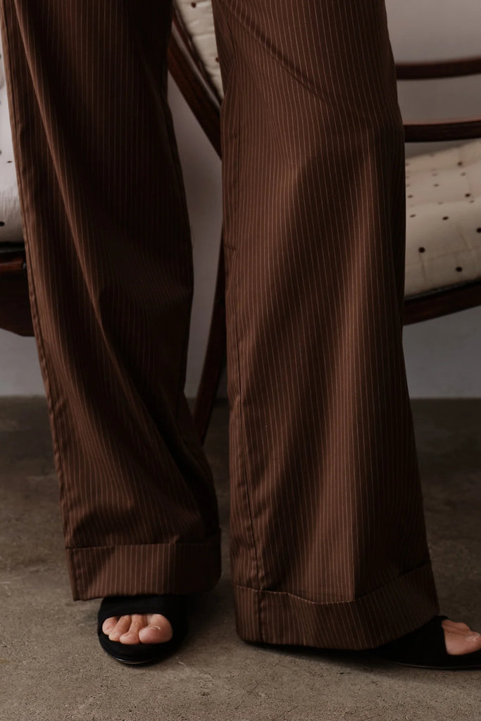 Pop Pinstripe Simple Pant in Walnut