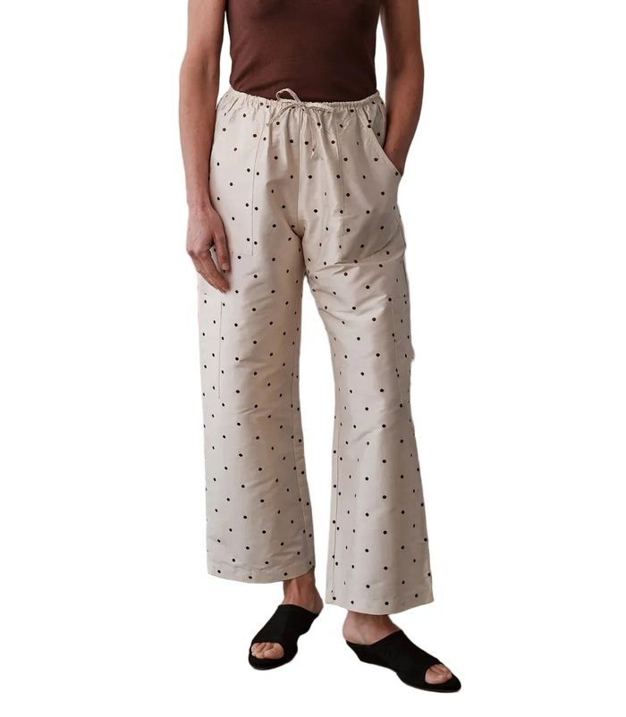 Taffeta Drawstring Cargo Pant in Cream Polka Dot