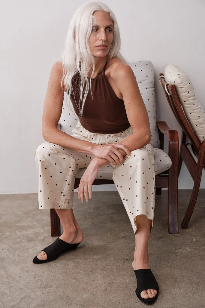 Taffeta Drawstring Cargo Pant in Cream Polka Dot