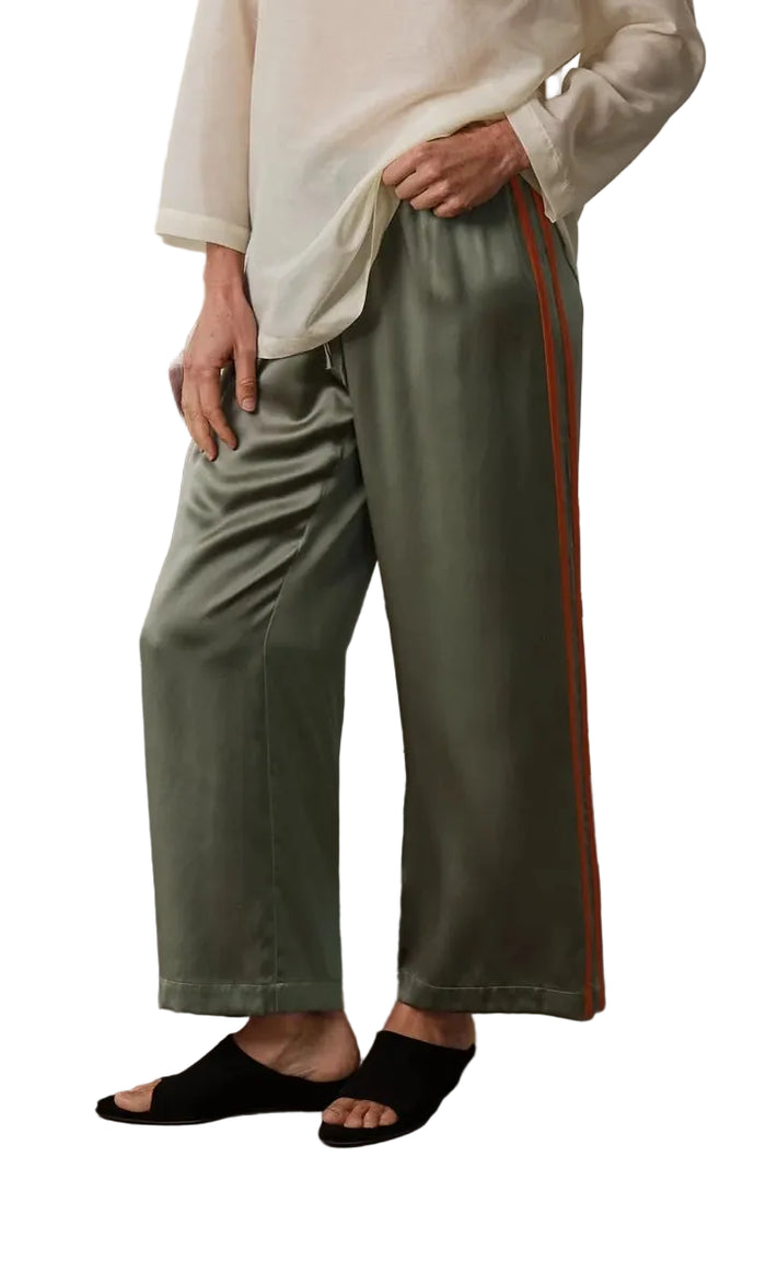 Silk Stripe Crop Pant in Dill|Apricot