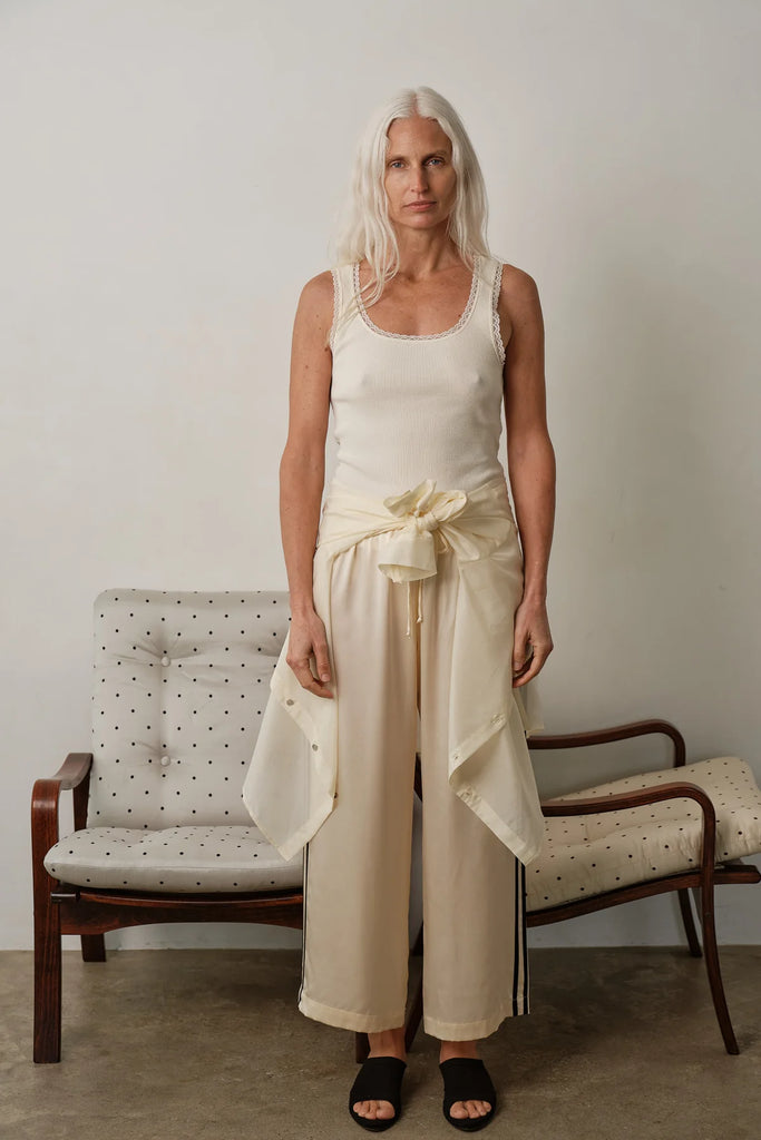 Silk Stripe Crop Pant in Cream / Jet