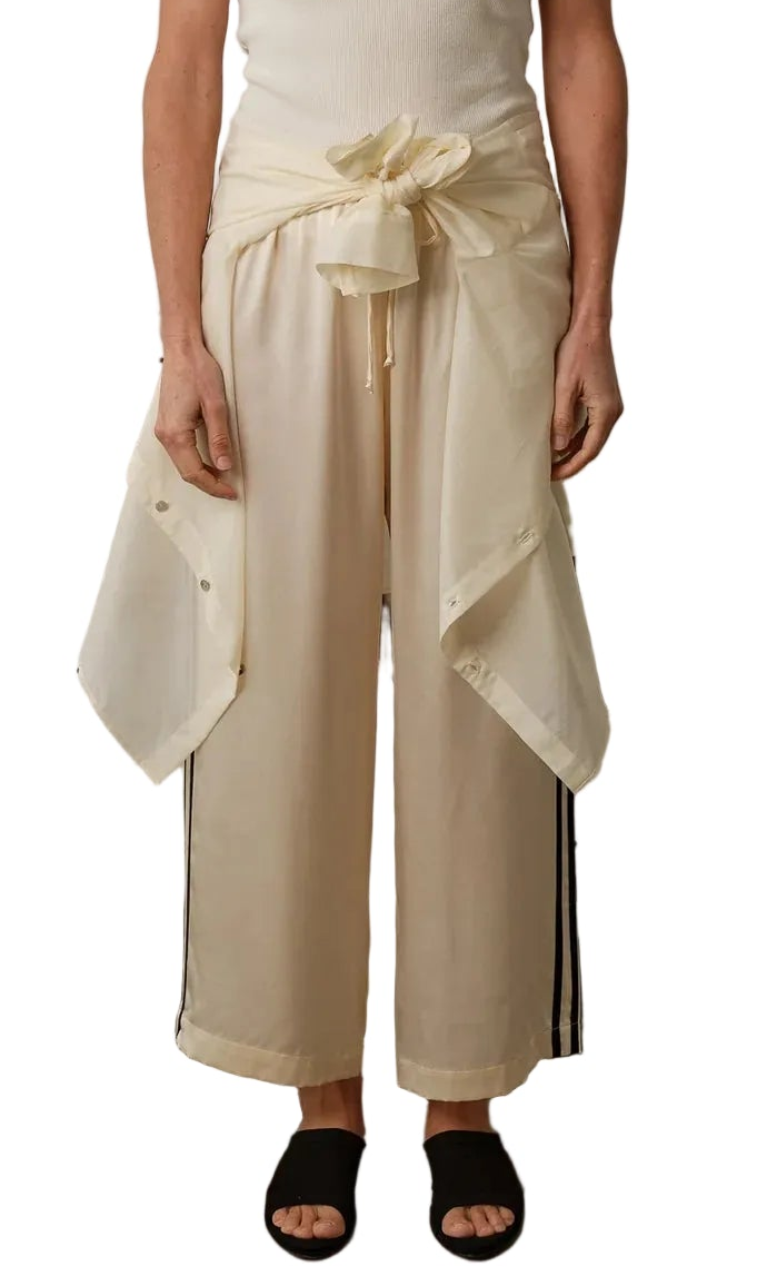 Silk Stripe Crop Pant in Cream / Jet
