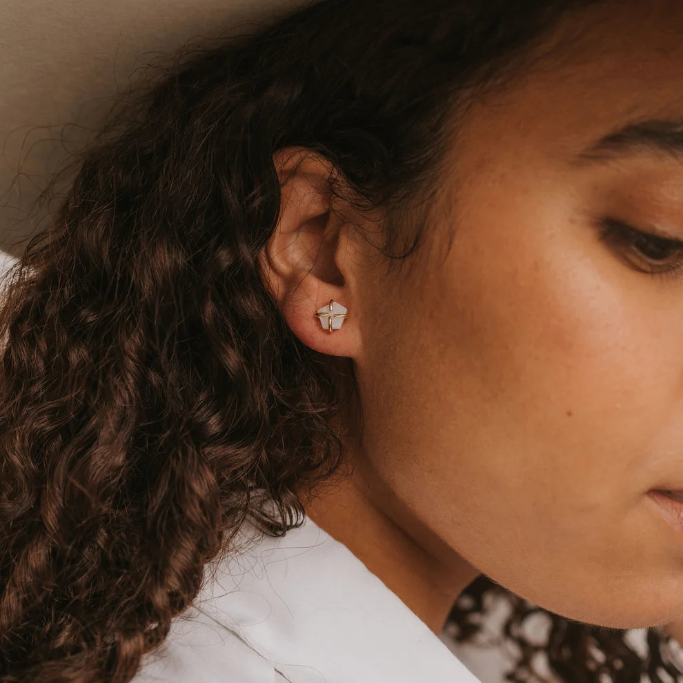 White gold druzy prong stud earrings