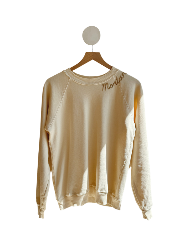 Cream embroidered Montana Sweatshirt- tan thread
