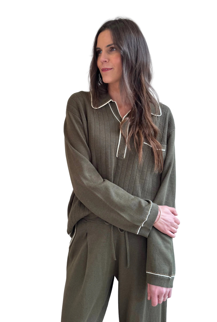 Menswear Tipping Polo in Olive