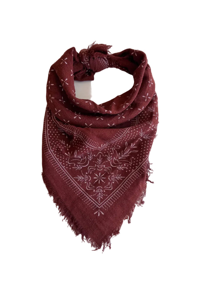 Terracotta Raw Silk Dyed Bandana - White Ink