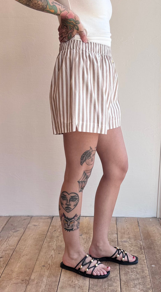 Stripe cotton PHOEBE boxer short in tan
