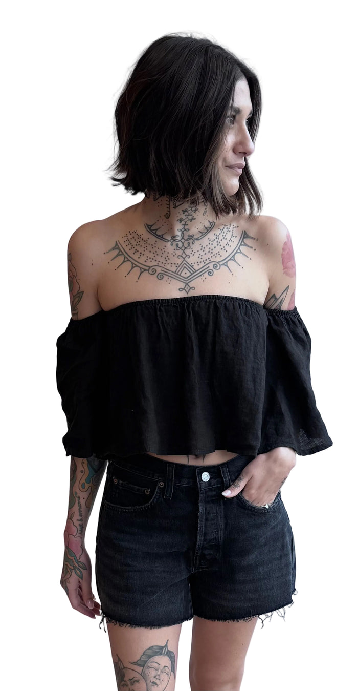 Coco Linen Top in Noir
