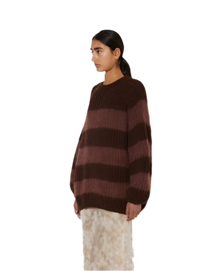 Brown stripe alpaca brioche pullover