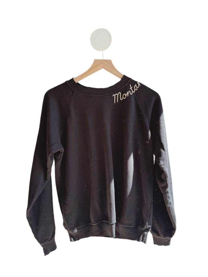 Black embroidered Montana Sweatshirt- tan thread