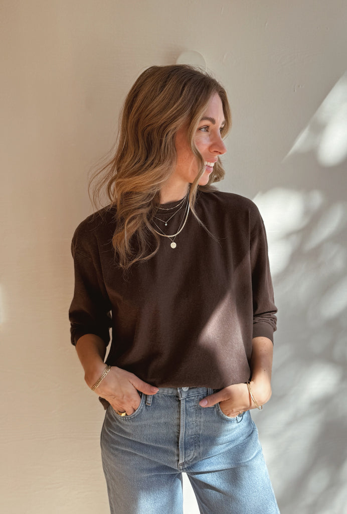 Cropped Long Sleeve Tee - Coffee Bean