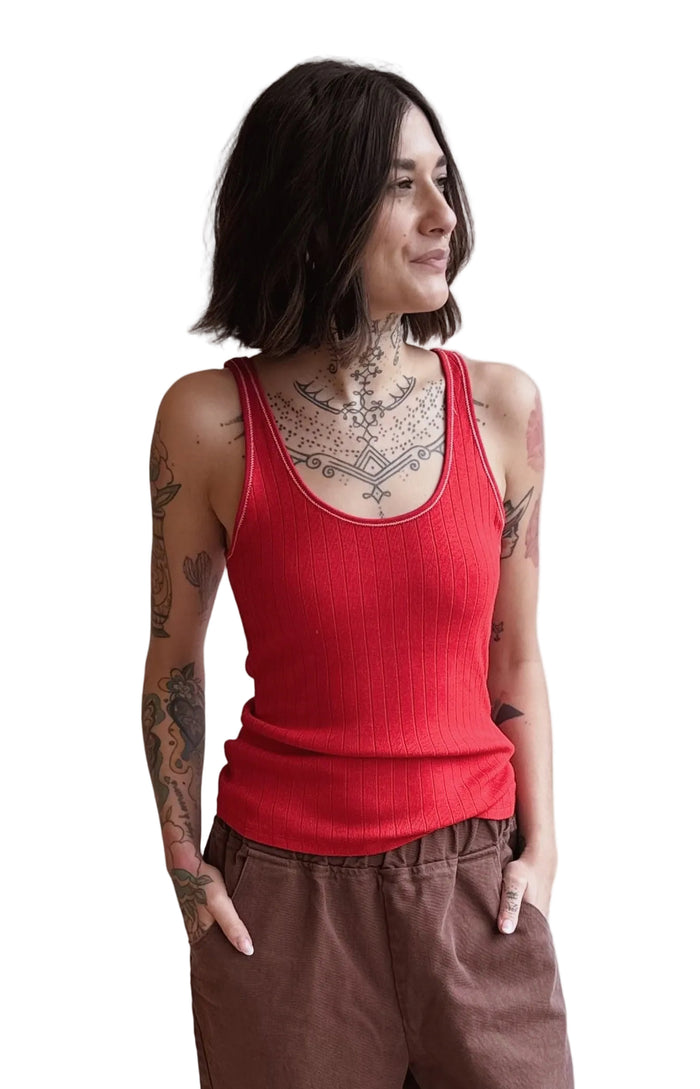 The Pippa Tank in Red + Cream