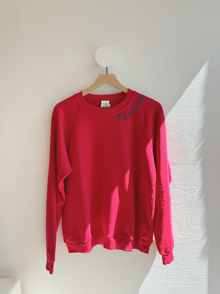 Red embroidered Montana Sweatshirt- navy thread
