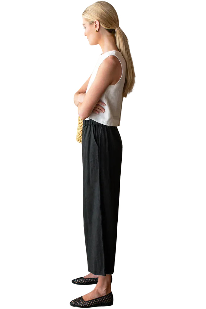 Pull On Pocket Pant - Jet Black Linen