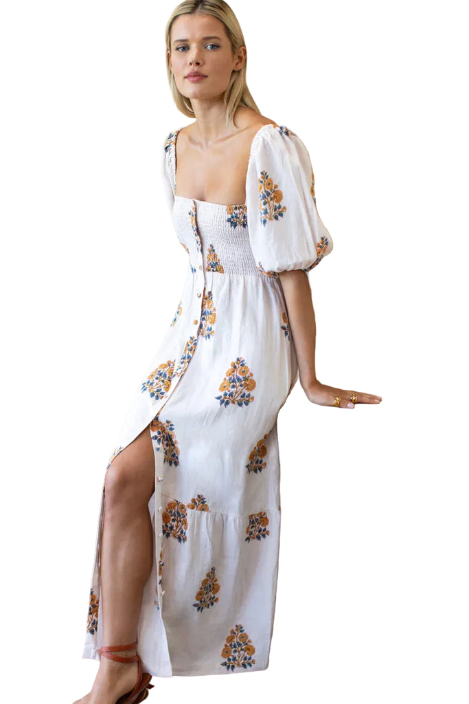 Santiago Maxi Dress - Tomas Flowers Marigolds Linen