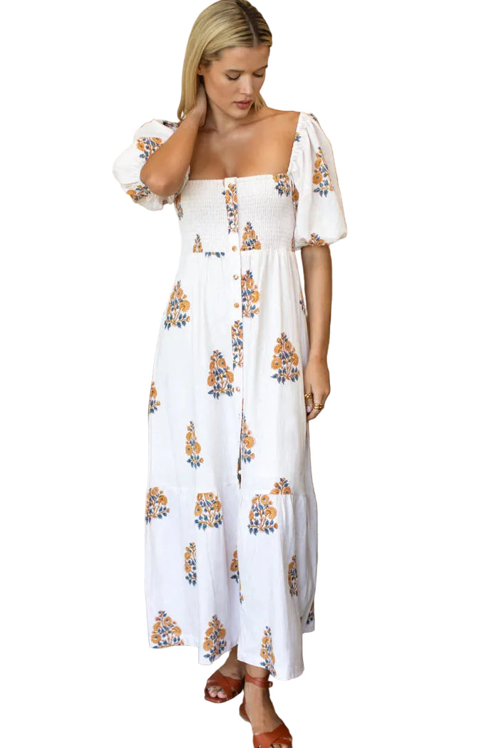 Santiago Maxi Dress - Tomas Flowers Marigolds Linen