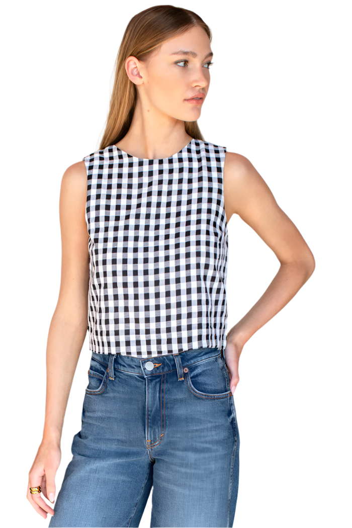 Studio Boxy Top - Black + White Check