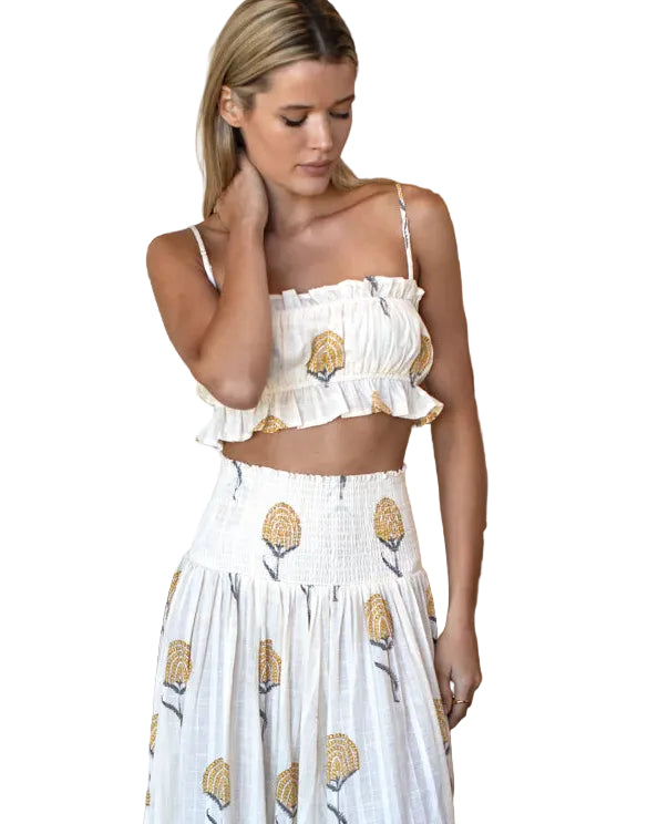 Vacation Top in Fan Flowers Marigold