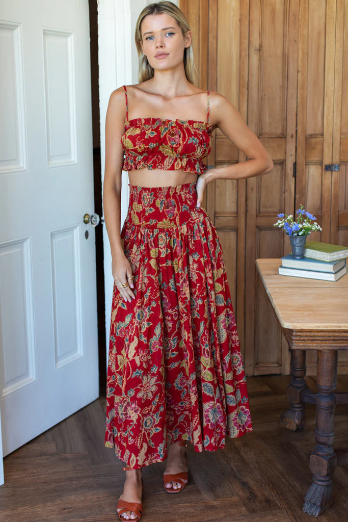 Smocked Maxi Skirt in pompeian blooms