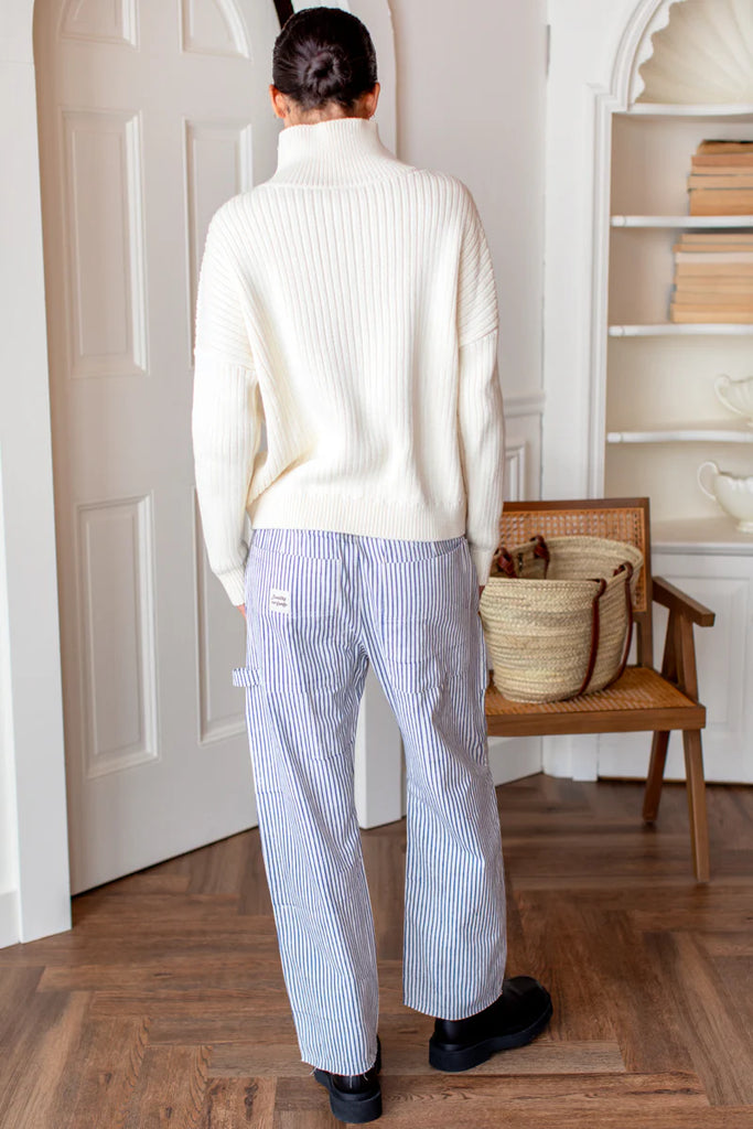 Drawstring cargo Pant in Indigo Stripe