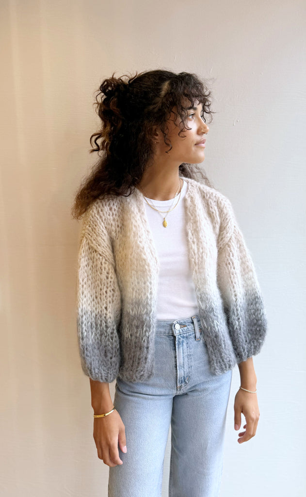 Grey tan mohair bomber cardigan