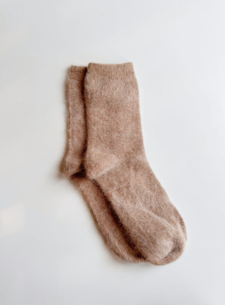 Angora fluffy socks in mushroom