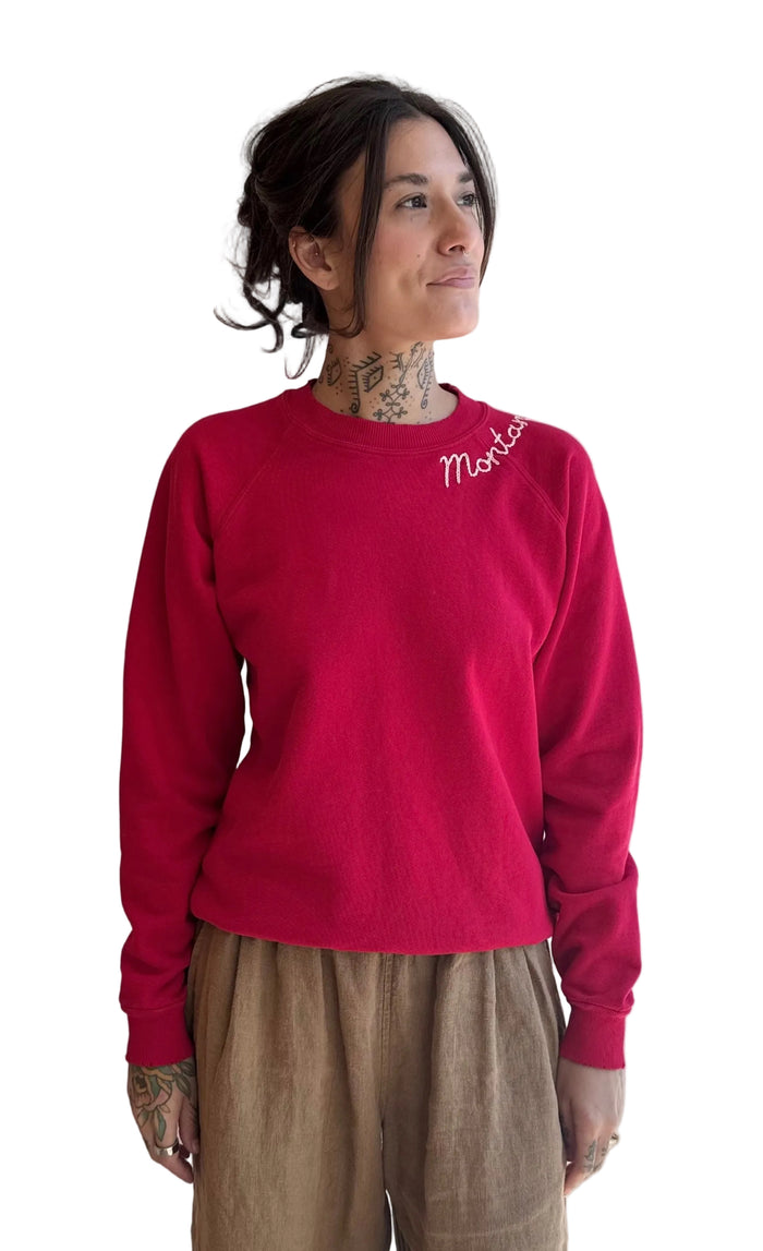 Red embroidered Montana Sweatshirt - pink thread