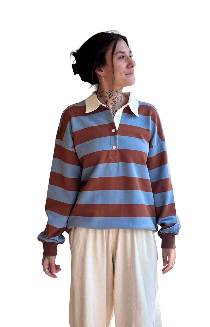 BLAIRE striped rugby pullover in Brown|Blue