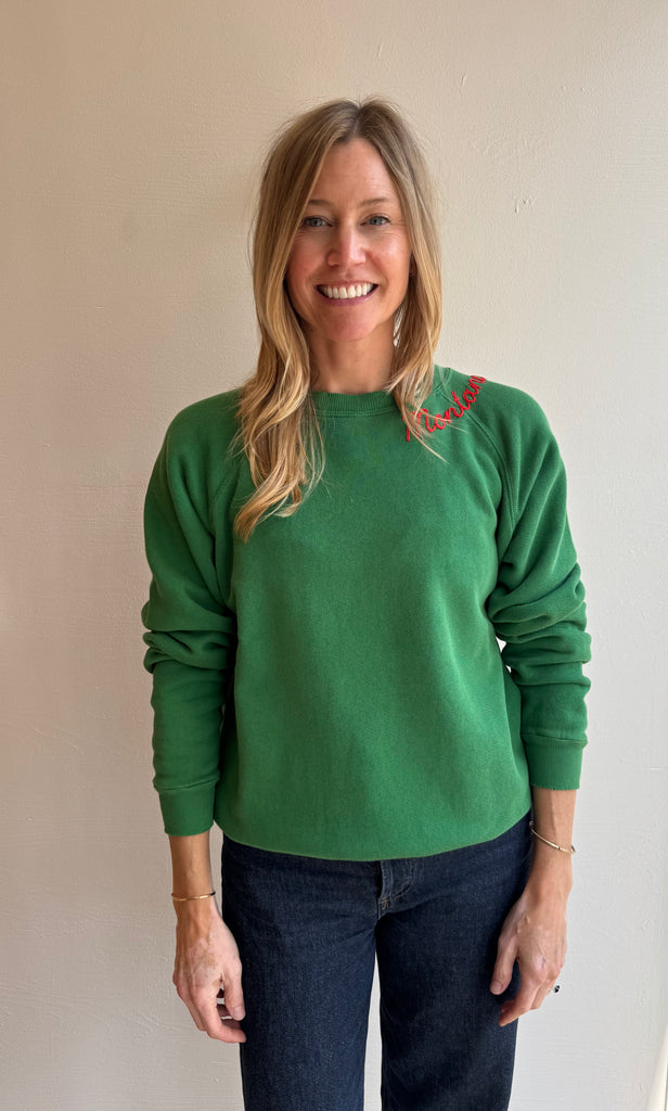Green embroidered Montana Sweatshirt- red thread