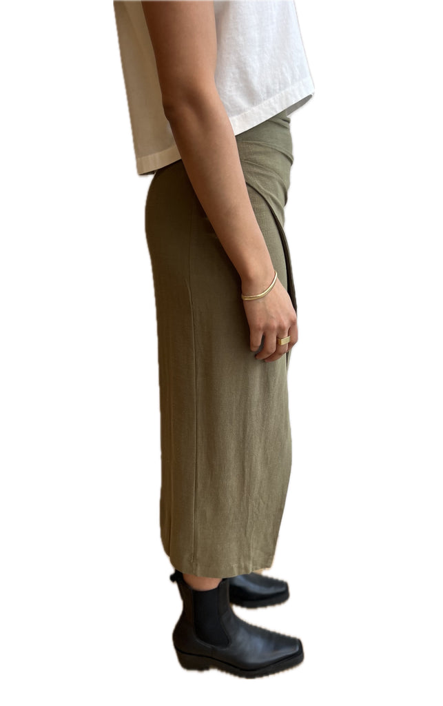 Olive linen ISLA wrap skirt