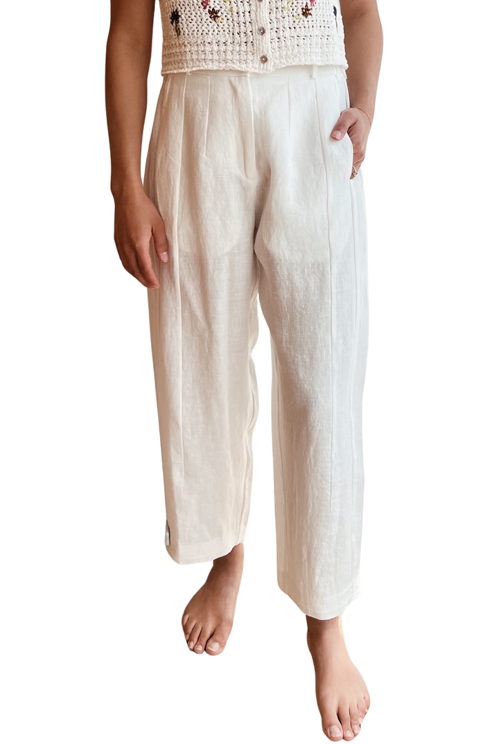 Linen Seamed Pant in White