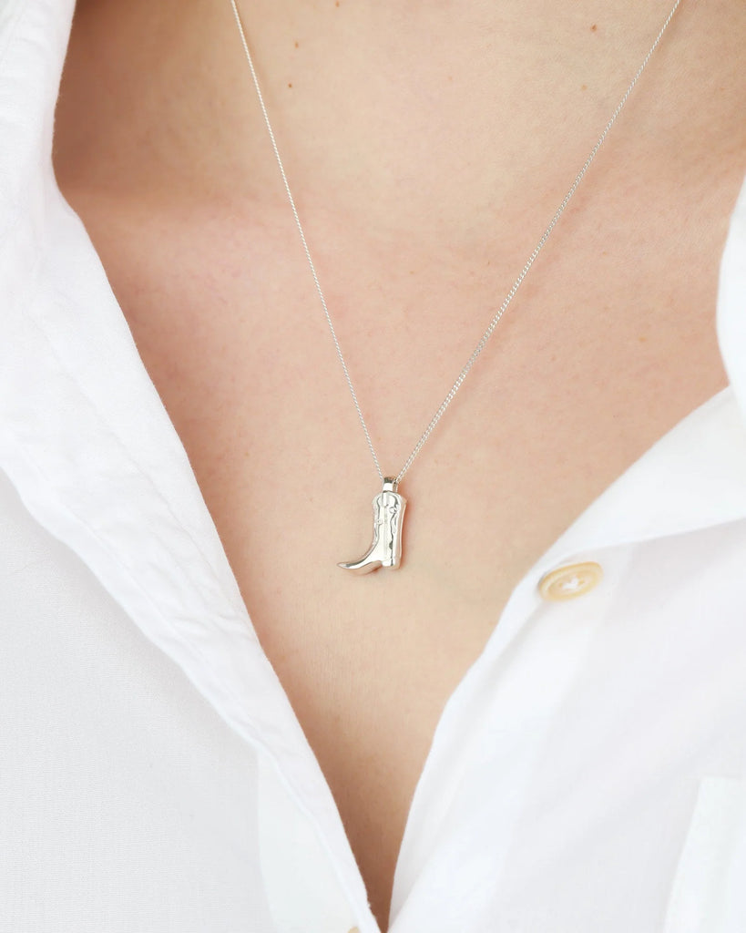 Silver Cowboy Boot Necklace