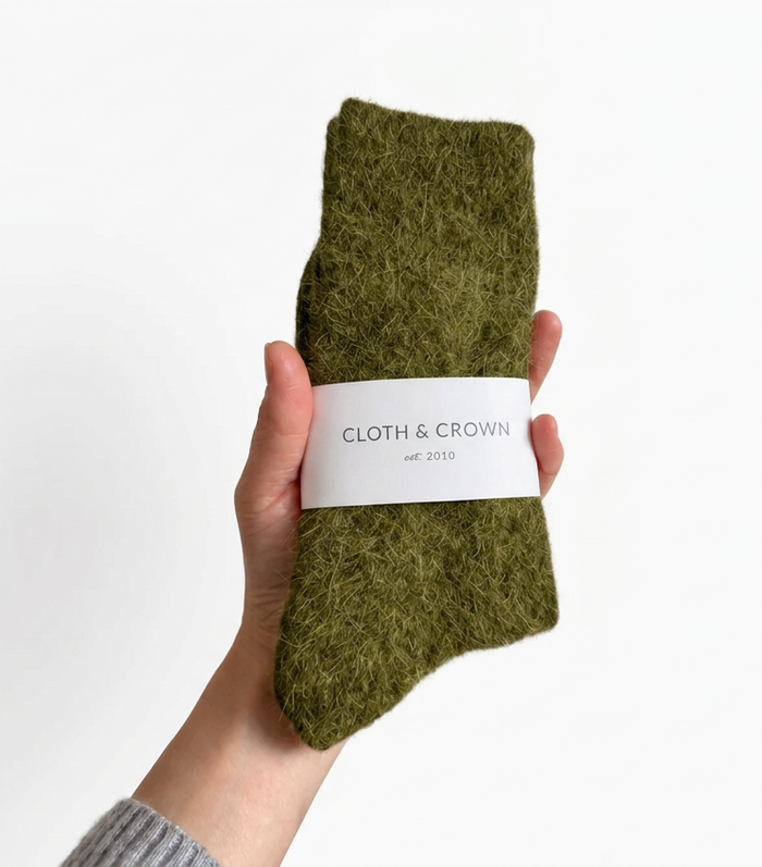 Fluffy Angora Socks in Olivine