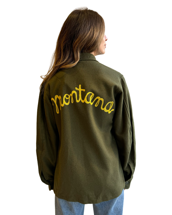 VINTAGE wool army jacket: yellow embroidery