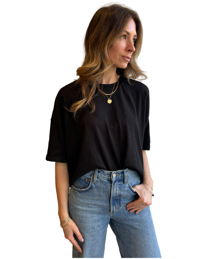 Linen oversized MAEVE tee in black